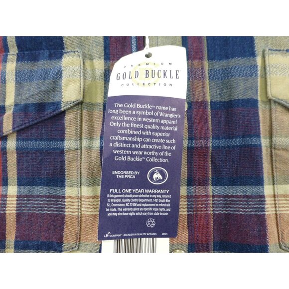 NWT Wrangler Gold Buckle Mens Western Plaid Button-Down Shirt Size 36 100% Cotto - Picture 9 of 10